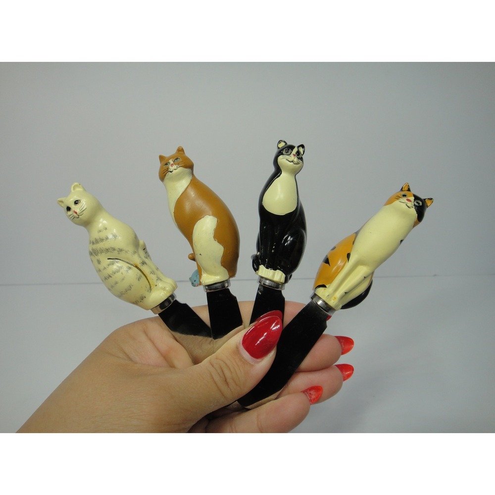 Boston Warehouse Warren Kimble Cat Dip Spreaders Set of 4 Stainless Steel VTG